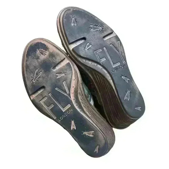 FLY‎ London Women’s EU 37 US 6.5-7 Leather Wedge Sandals Leather Strappy Boho - Picture 9 of 9